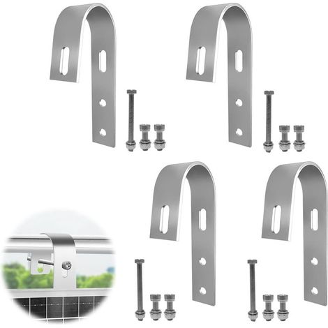 Juego de 4 ganchos de montaje para estaciones de energía en balcones, ganchos de montaje para estaciones de energía en balcones, ganchos de montaje universales para módulos fotovoltaicos (acero inoxid (1/5)