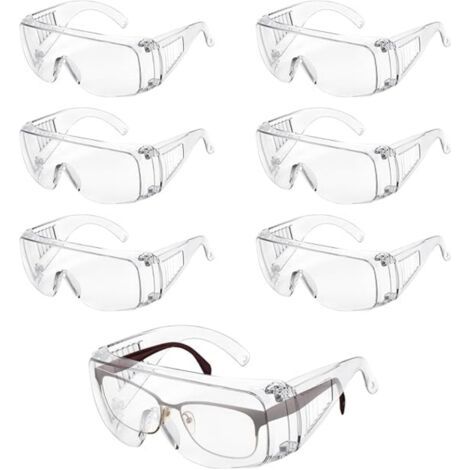 Lunettes de sécurité pour le travail - Lot de 6 - Transparentes, antibuée - Lunettes de protection pour porteurs de lunettes - Conviennent pour les laboratoires, les chantiers, les travaux mécaniques (1/5)