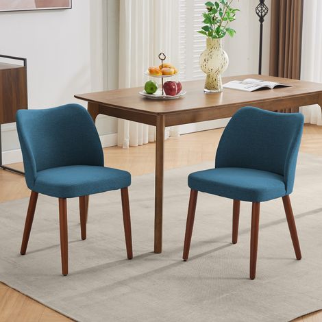 Lot de 2 chaises de salle à manger rembourrées lin bleu, dossier ergonomique, pieds en bois massif réglables, charge 136 kg (1/5)