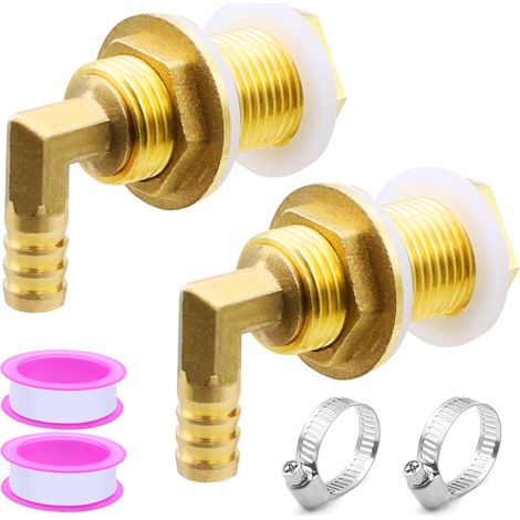 Lot de 2 raccords de réservoir en laiton 1/2" - Avec embout de tuyau, colliers de serrage, bande en téflon (1/5)