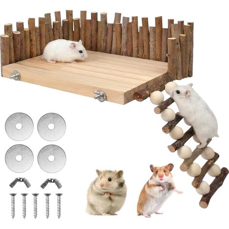 Giochi da arrampicata per criceti, piattaforma con scaletta per criceti, accessori per gabbie per criceti, piattaforma da arrampicata in legno sospesa, piattaforma da arrampicata in legno per criceti (1/5)