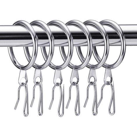 Lot de 25 anneaux de rideaux en métal et 25 crochets à épingles pour rideaux de fenêtre et de douche, diamètre intérieur 30 mm (argent) (1/2)