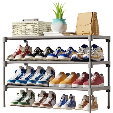 Étagère à chaussures en métal gris, 71 x 30 x 53 cm, robuste, montage facile, pour entrée/couloir, couleur gris-enfant