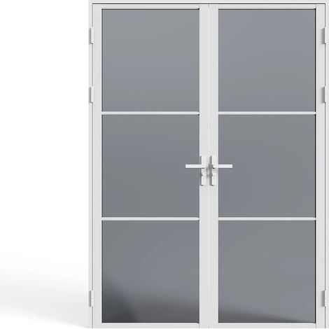 Blocco porta reversibile a due battanti in Alluminio e Vetro temperato Fumé - 2 x H204 x L73 cm - Bianco - MASERU (1/4)