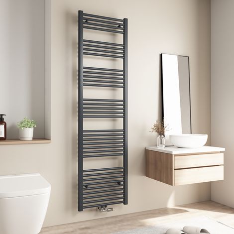 Radiateur de salle de bains Heilmetz 180x50cm Anthracite Sèche-serviette eau chaude Raccord Central 739W