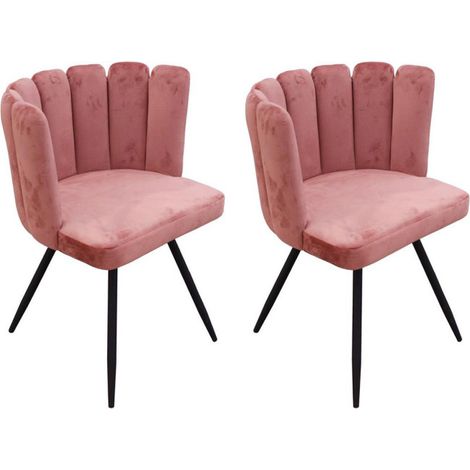Lot de 2 Chaises en Velours "Ariel" 79cm Rose (1/4)