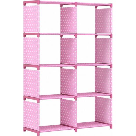Bibliothèque à 8 cases, étagère réglable, revêtement en tissu non tissé, structure en acier, rose, idéale pour la maison ou le bureau. (1/5)