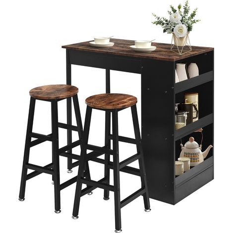 Table de cuisine avec 2 tabourets, table de bistro gain de place, table comptoir, set de table de repas, table de bar (1/5)