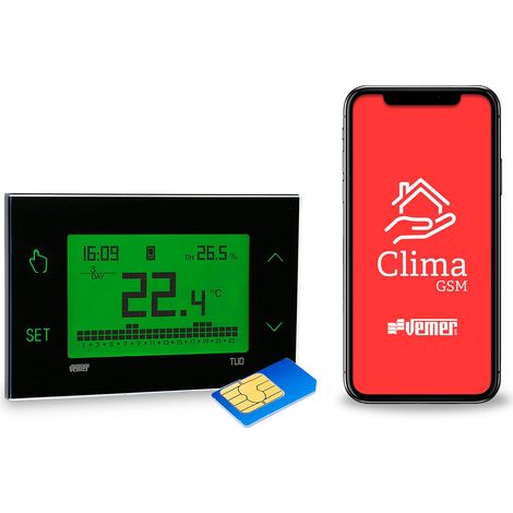 VEMER VE771900 TUO GSM - Cronotermostato GSM con Programmazione Settimanale, Installazione da Parete, Controllabile da Smartphone con APP, Nero (1/4)