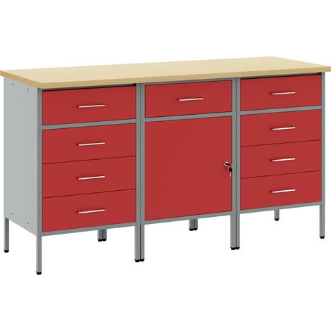 Armario de trabajo 3 uds. Rojo y Gris 150 x 55 x 85 cm vidaXL