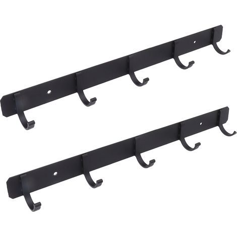 Wandkleiderständer mit je 5 Haken aus Aluminium zum Aufhängen von Rucksäcken und Schlüsseln, schwarz (1/5)