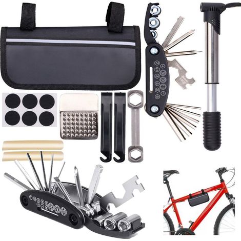 Kit 14 Attrezzi per Riparazione Bicicletta Multiuso Custodia Chiusura a Velcro (1/5)