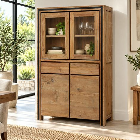 Buffet vitrine en bois recyclé de teck VADOD (1/5)