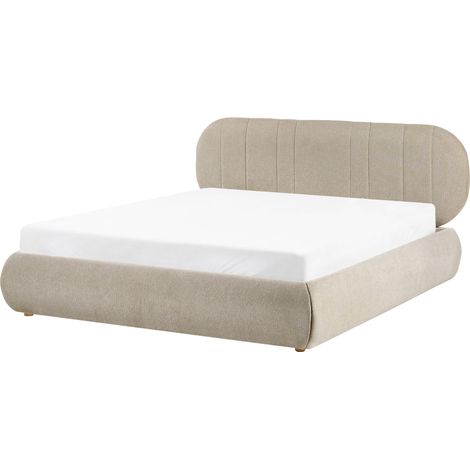 Ottoman Bed Taupe Fabric EU King Size 5ft3 Tufted with Lift-Up Sprung Frame Storage CAMPAN