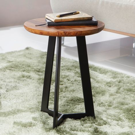 Table d'appoint ronde 35x35x45 cm en sheesham et métal (1/5)