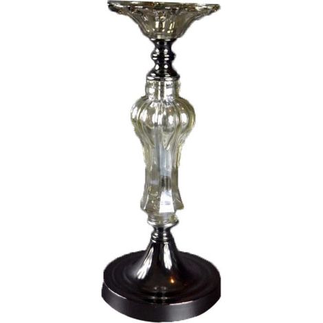 Elegante portacandele da terra in metallo marrone e vetro, 14x34 cm, con base antiscivolo. (1/3)