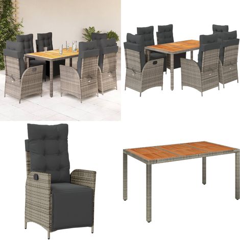 Ensemble à manger de jardin et coussins 7 pcs gris rotin - Chaise de jardin - Table de jardin (1/5)