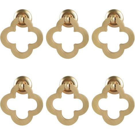 Poignées de meuble dorées fleurs, lot de 6 boutons de tiroir en laiton brossé, anneaux d'armoire en alliage de zinc, quincaillerie pour cuisine et commode, finition antique (1/5)