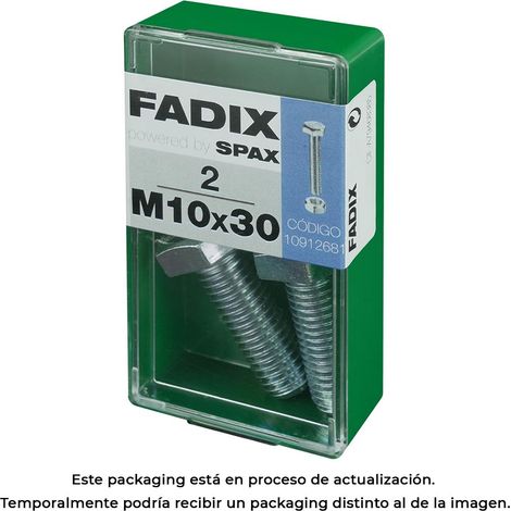 Vis hexagonale métrique + écrou, zinc, M10x30mm, boîte de 2 pièces Fadix 85761 (1/3)