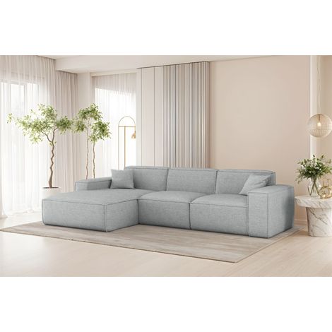 Ecksofa Designersofa CELES PREMIUM in Stoff Artico Hellgrau Ottomane Links