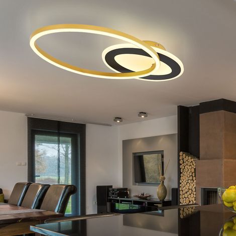 Deckenleuchte Ringform Wohnzimmerlampe schwarz gold Design Deckenlampe mit drehbarem Elemnt, Metall Acryl, opal, 1x 24W 1140lm 3000K, LxBxH 53x23,5x7 cm