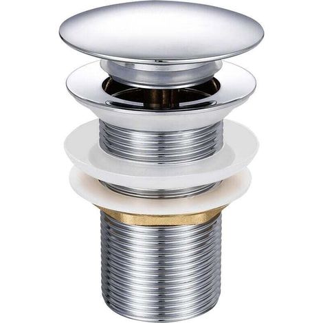 Bonde de Lavabo Pop-up sans Trop-plein, Vidage Clapet Push Open Pour Lavabo en Laiton, Chromé G 1-1/4"