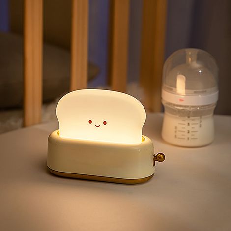 Veilleuse en forme de machine à pain, rechargeable par USB, lampe de bureau LED à intensité variable, jaune, pour chambre d'enfant. (1/5)