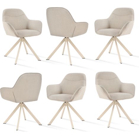 Goeurvant Sedia girevole a 360° con seduta morbida, schienale curvo elegante e braccioli ergonomici, comfort elegante per ogni stanza- Set di 6 - Beige - Tessuto testurizzato