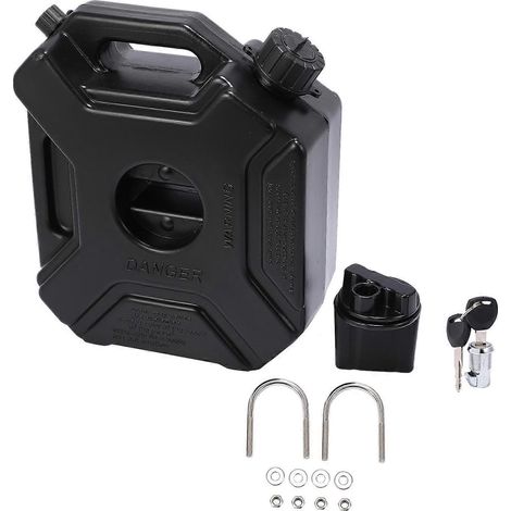 Bidon d'essence noir de 5 litres pour voiture et moto, réservoir de secours pour essence et huile, avec serrure et clé. (1/5)