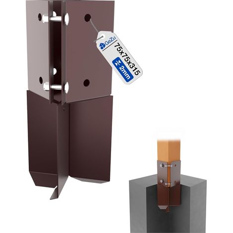 Lot de 4 Support de poteau à sceller Swift Clamp revêtement en poudre 75 x 75 mm – Platines robustes pour pieds de poteaux bois clôture – GeZu Impex (1/5)