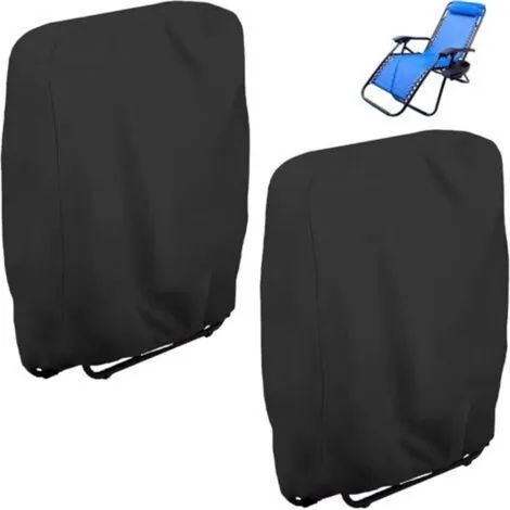 Housse de protection en 2 pièces pour chaise longue pliante, housse Oxford coupe-vent, anti-UV et imperméable pour chaises de jardin pliantes, housse pour chaise longue de jardin (noir) (1/3)