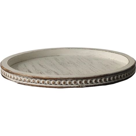 Plateau En Bois Rond - Style Vintage Blanc Shabby Chic - Pour Bougies Et Service De Table - Décoration Cuisine Et Salon - 1 Pièce (1/5)