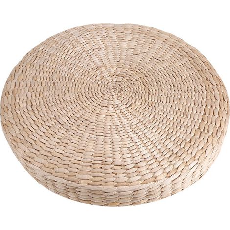 Pouf rond 40cm en paille natte, coussin de sol méditation, tapis de yoga doux (1/5)