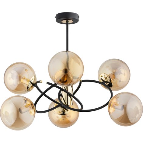 Suspension moderne noire boules ambre 6xE14 Orbita Alfa (1/3)