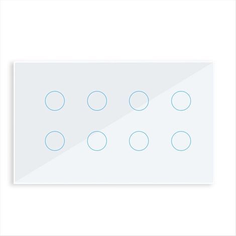 Interrupteur mural tactile intelligent Wi-Fi, panneau en verre, 8 boutons, compatible avec Tuya Life avec Alexa et Google Home, blanc. (1/5)