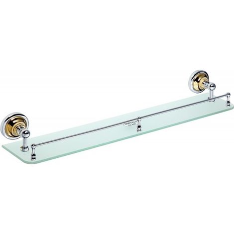 Tablette de douche murale en verre avec rail RETRO chromé doré 60 x8,7 x12 cm (1/4)
