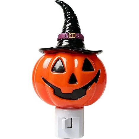Veilleuse citrouille pour Halloween, veilleuse d'intérieur à brancher avec ampoules interchangeables et détecteur de mouvement pour fêtes