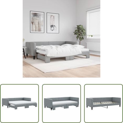 vidaXL Doppelbett - Tagesbett Ausziehbar mit Matratze Hellgrau 90x200 cm Stoff (1/5)
