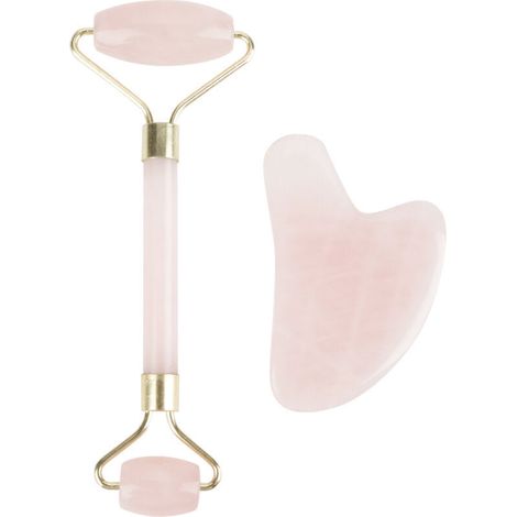 Rouleau et Grattoir en Quartz Rose et Jade pour Massage Facial - Kit de Soins Naturel