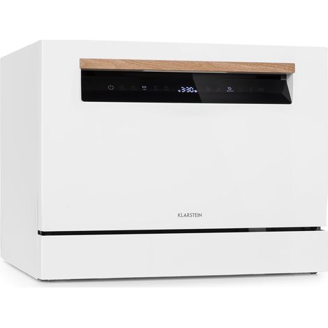 Klarstein Lagoona Mini-Geschirrspüler freistehend, , Leistung: 1380 Watt, 6 Standardgedecke, Wasserverbrauch: 6,5 L 7 Programme plus Extra-Trocknung, 49 dB, schwarzes Touch-Bedienfeld, weiß (1/5)