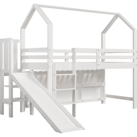 Letto bambino 90x200 cm con scivolo, scala, contenitori e scaffale, bianco, HOMVRA (1/5)