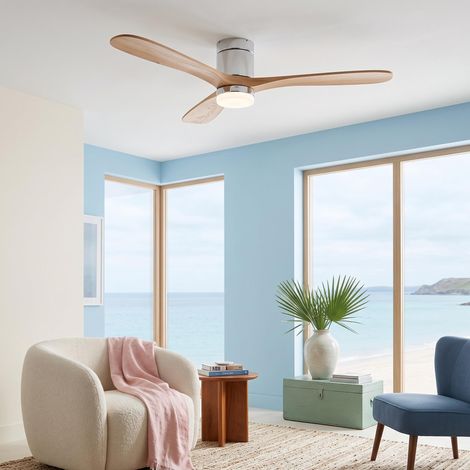 Ventilador de techo 132 cm madera con luz LED, mando a distancia silencioso 6 velocidades, motor DC, nórdico moderno - Natural (1/5)