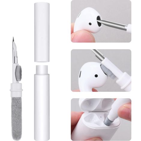 Nettoyeur Airpods,3 in 1Kit Nettoyage pour AirPods avec Brosse en Microfibre Douce pour Écouteurs Bluetooth Appareil Photo/Port Téléphone Phone (1/5)