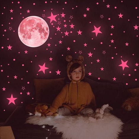 Efecto 3D, pegatinas de pared de luna y estrellas, adecuadas para paredes infantiles, habitaciones infantiles, dormitorios y salas de estar (1/5)