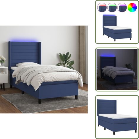 Sommier à lattes de lit matelas et LED Bleu 80x200cm Tissu - Lit Plateforme - Lit Avec Led - Lit Design - Lit Moderne - Lit Double (1/5)