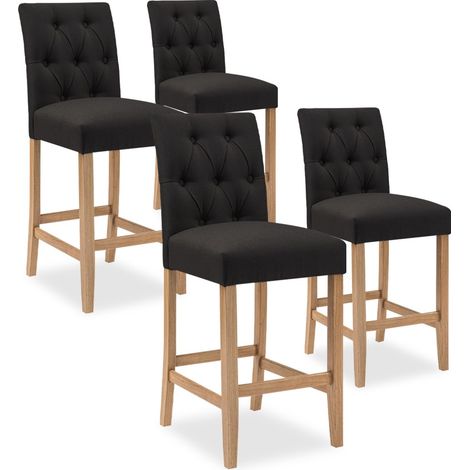 Lot de 4 chaises de bar en bois Gaya tissu Noir - H65cm (1/3)
