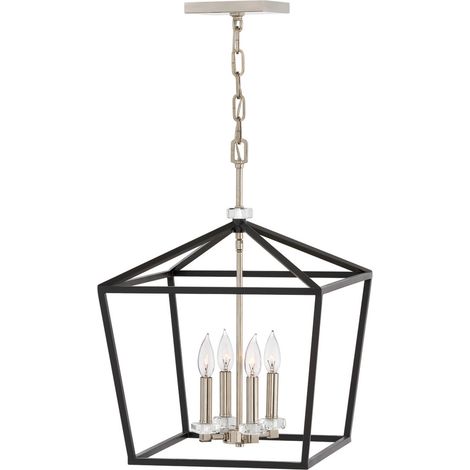 Elstead Hinkley Stinson Lanterne Lampada da soffitto a sospensione nera con nichel lucido (1/5)