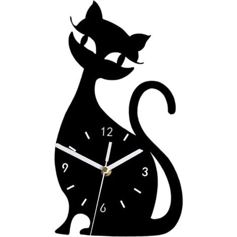 Bardusch Horloge Murale silencieuse, Art drôle Unique pour Les Amoureux des Chats, Mouvement Silencieux, Horloge créative Mignonne pour la Maison, Salon, Noir (1/5)