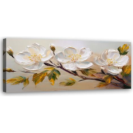 Tableau déco Fleurs blanches Plantes Brindilles 90x30 (1/5)