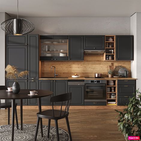 Küchenzeile Fame-Line, Anthrazit Landhaus/Goldkraft Eiche, 355 cm , AP Marmor, Vicco